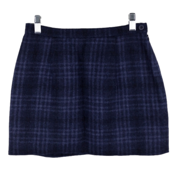 Jones New York Blue Windowpane Check Lamb Shetland Wool Fitted Mini Skirt - Picture 1 of 11